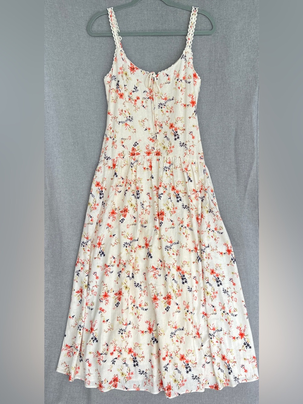 Caroline Constas floral spaghetti straps sundress linen cream size S